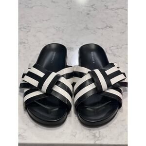 Zara Basic Women’s Striped Bow Pool Slides Sandals Size 41 (10 US) Black White
